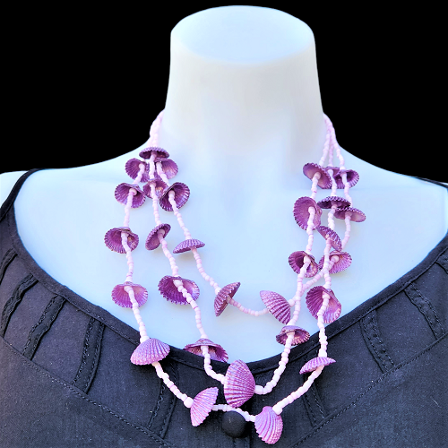Necklace 3 Strand Bead and Shell