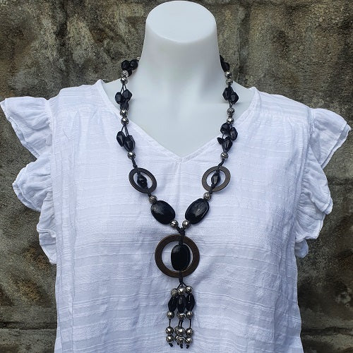 Necklace Brass Ring & Glass Beads