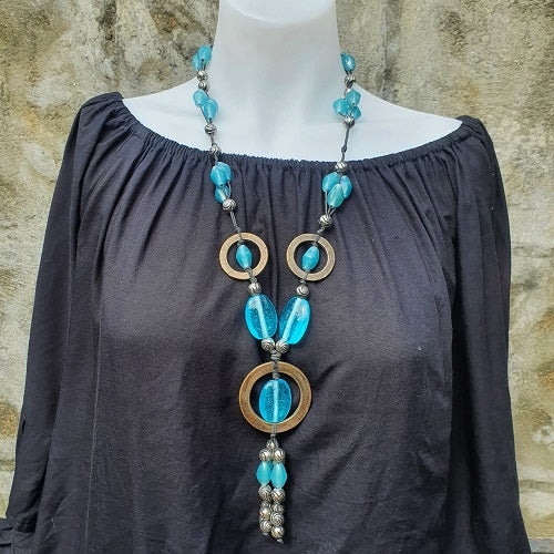 Necklace Brass Ring & Glass Beads
