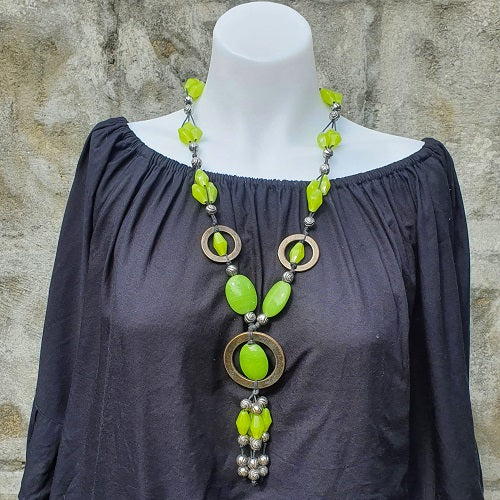 Necklace Brass Ring & Glass Beads