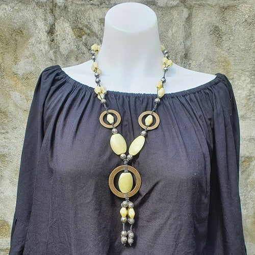 Necklace Brass Ring & Glass Beads