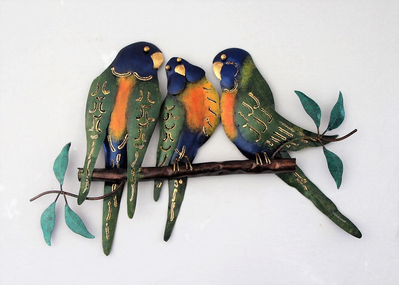 3 Lorikeets Sitting On A Branch
