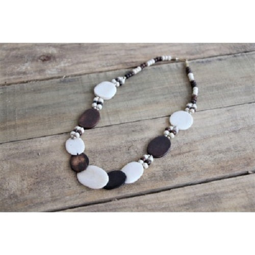 Bone and Orange Wood Moroccan Necklace. - Just-Oz